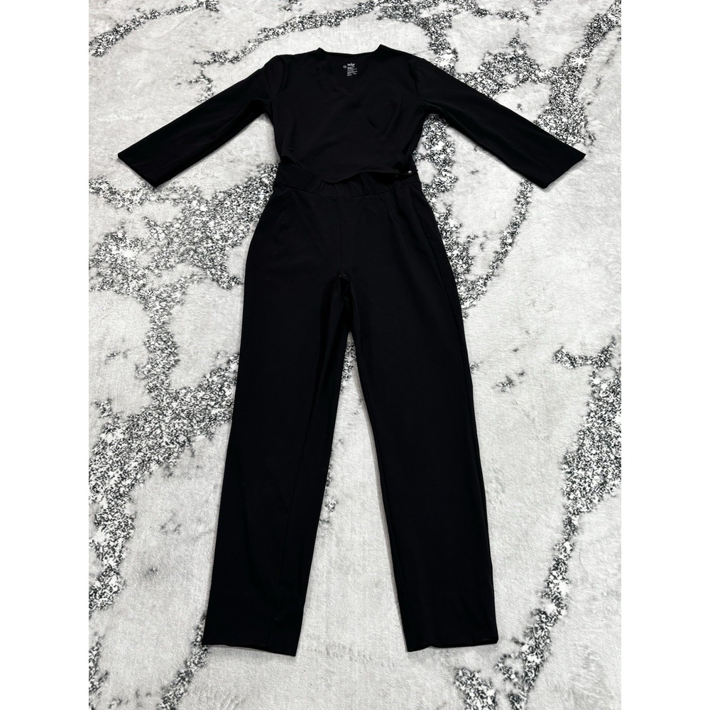 ADAY Destination Jumpsuit Women's Small Black Stretch Long Sleeve Made Portugal